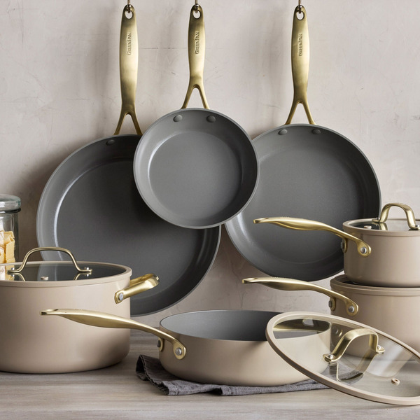GreenPan Jewel 11pc Ceramic Cookware Set Taupe stock reference